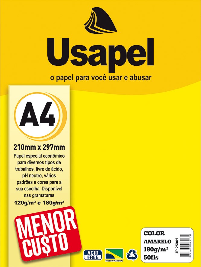 Usapel Color /A4 180g/m� 50fls /Amarelo UP25001