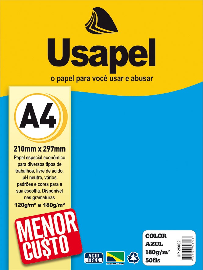 Usapel Color /A4 180g/m� 50fls /Azul UP25002