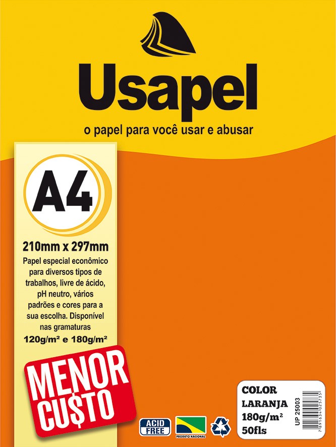Usapel Color /A4 180g/m� 50fls /Laranja UP25003