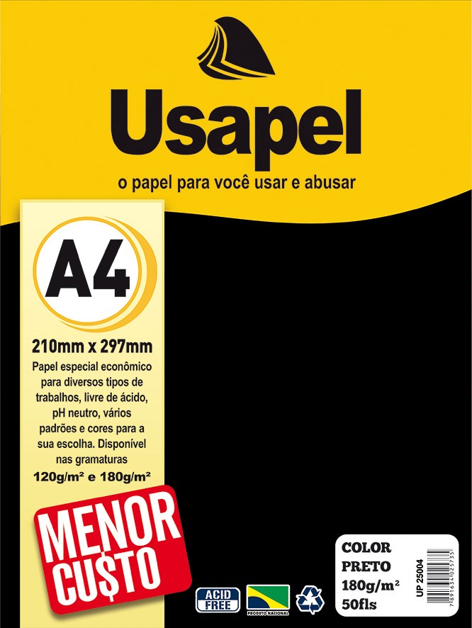 Usapel Color /A4 180g/m� 50fls /Preto UP25004