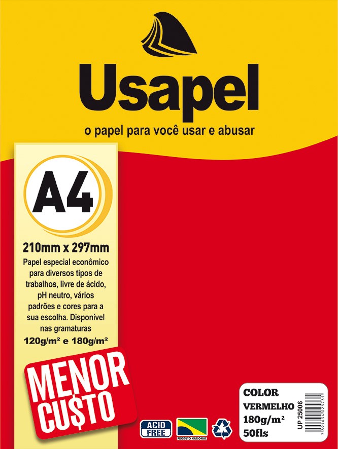 Usapel Color /A4 180g/m� 50fls /Vermelho UP25006