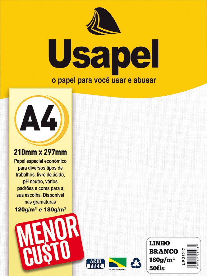 Usapel Linho /A4 180g/m�/ 50fls Branco UP25017