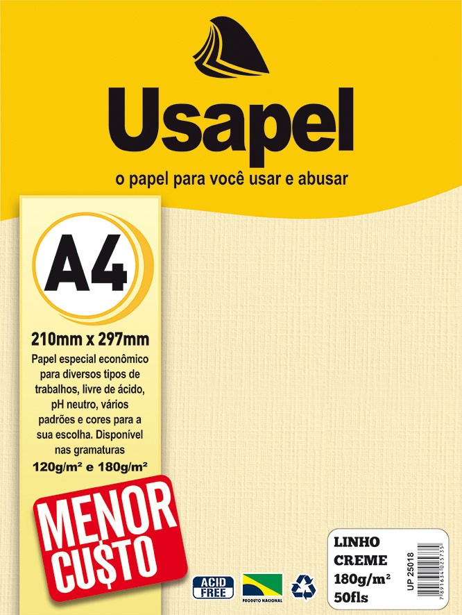 Usapel Linho /A4 180g/m�/ 50fls Creme UP25018