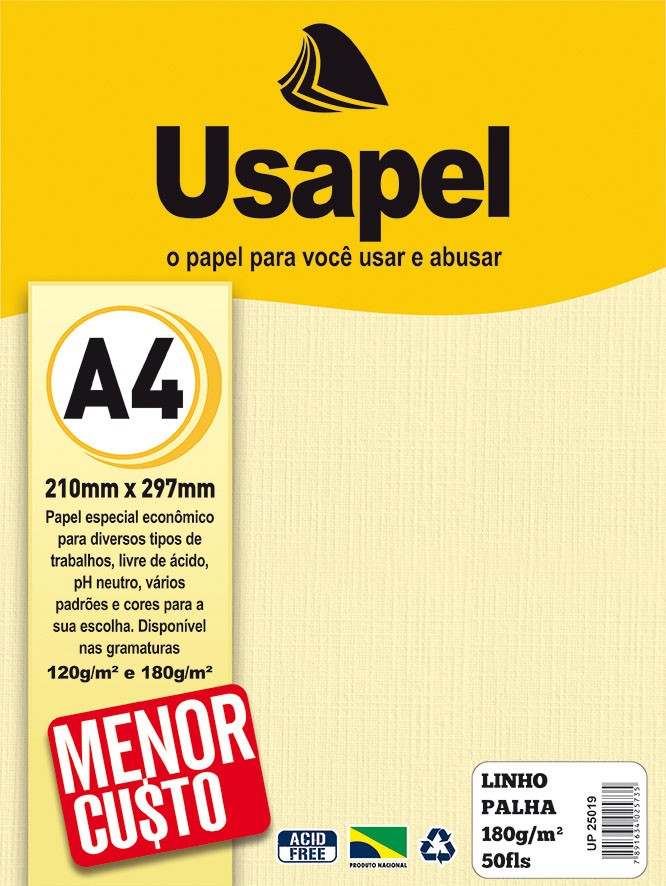 Usapel Linho /A4 180g/m�/ 50fls Palha UP25019