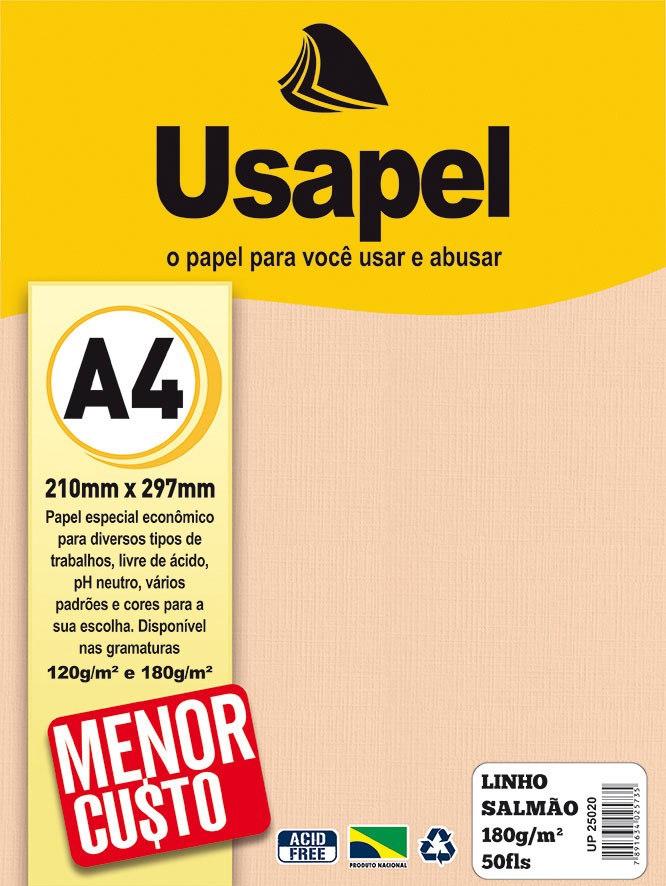 Usapel Linho /A4 180g/m�/ 50fls Salm�o UP25020