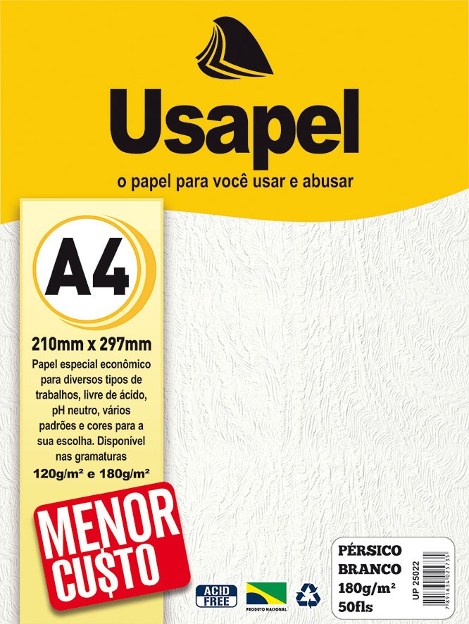 Usapel P�rsico /A4 180g/m�/ 50fls Branco UP25022