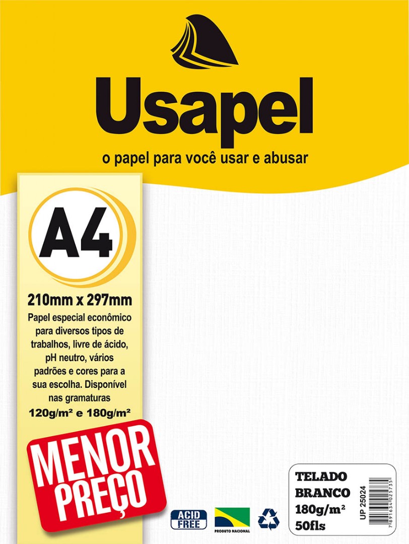 Usapel Telado /A4 180g/m�/ 50fls Branco UP25024