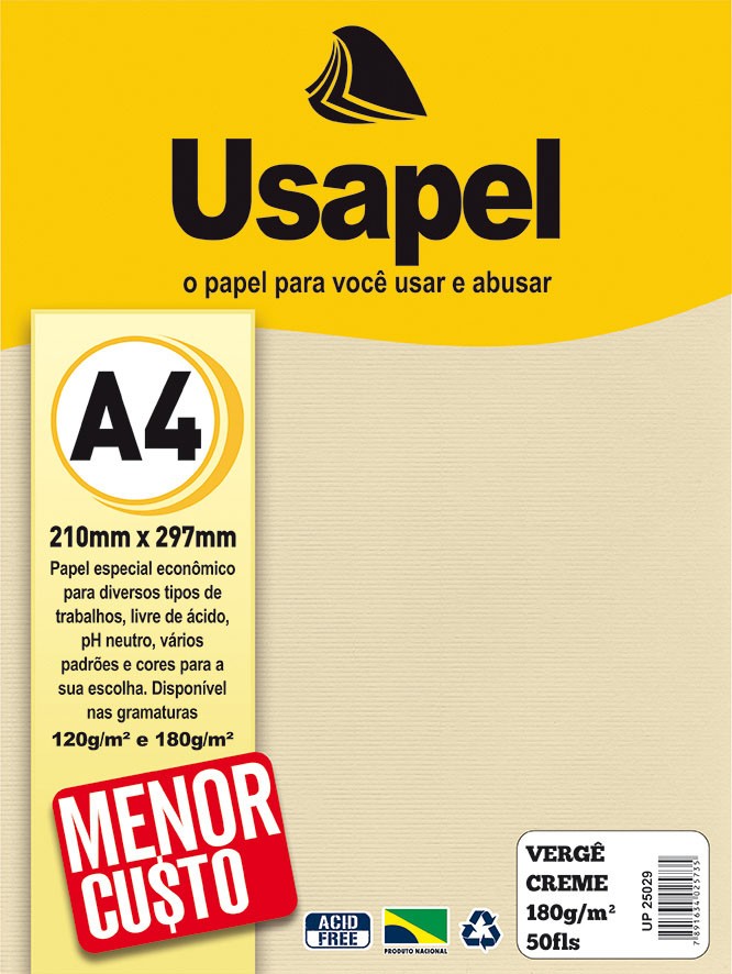 Usapel Verg� /A4 180g/m�/ 50fls Creme UP25029