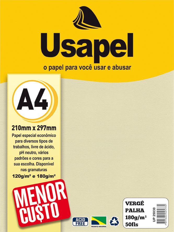 Usapel Verg� /A4 180g/m�/ 50fls Palha UP25030