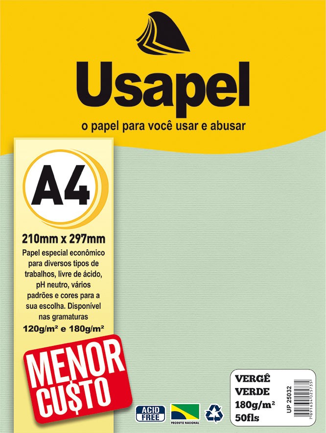 Usapel Verg� /A4 180g/m�/ 50fls Verde UP25032