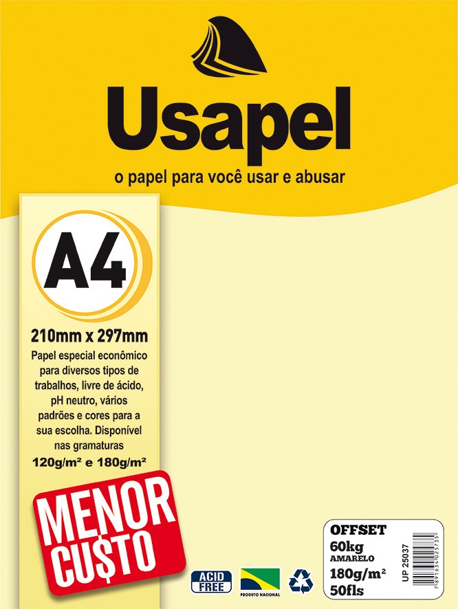 Usapel Offset 60k /A4 180g/m�/ 50fls /Amarelo UP25034