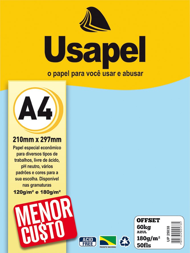 Usapel Offset 60k /A4 180g/m�/ 50fls /Azul UP25038