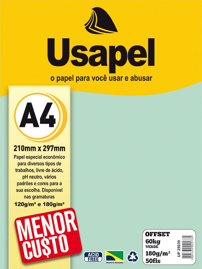 Usapel Offset 60k /A4 180g/m�/ 50fls /Verde UP25039