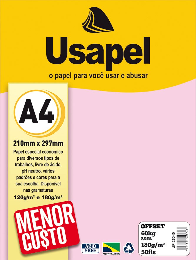 Usapel Offset 60k /A4 180g/m�/ 50fls /Rosa UP25040