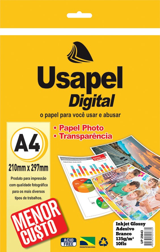 Usapel Inkjet Glossy Adesivo /A4 135g/m� 10fls /Branco UP25043