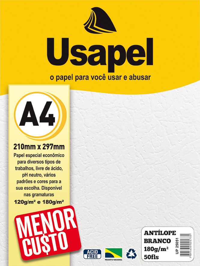 Usapel Antilope /A4 180g/m�/ Branco 50fls UP25051