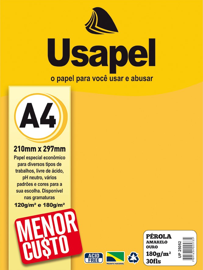 Usapel P�rola /A4 180g/m�/ 30fls Amarelo Ouro UP25052