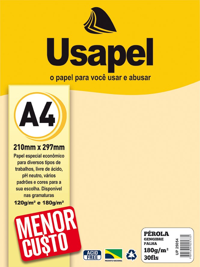 Usapel P�rola /A4 180g/m�/ 30fls Gengibre/Palha UP25054