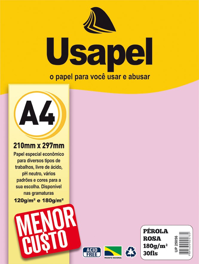 Usapel P�rola /A4 180g/m�/ 30fls Rosa UP25056