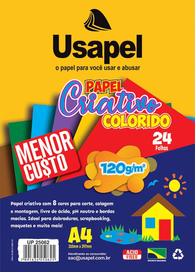 Usapel Papel Criativo 8 Cores 24fls /A4 120g/m�/ UP25077